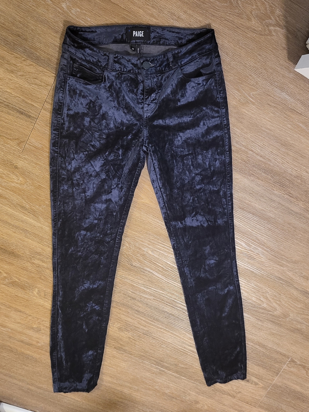 PAIGE Verdugo Ultra Skinny Velvet Pants Midnight Slate Size 26